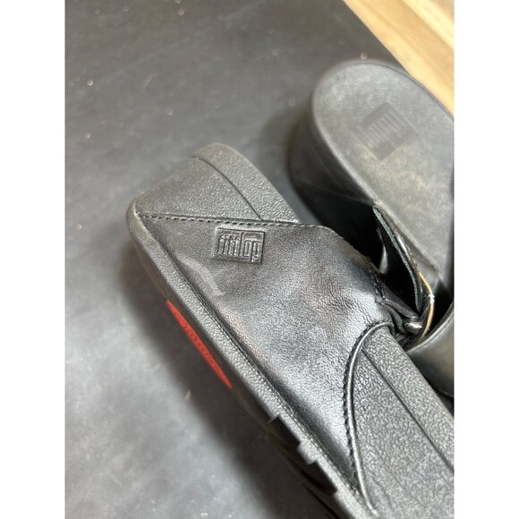 Fitflop Womens Black Leather Sandals Size 8 Adjustable Strap Micro-Wobbleboard - Picture 4 of 8